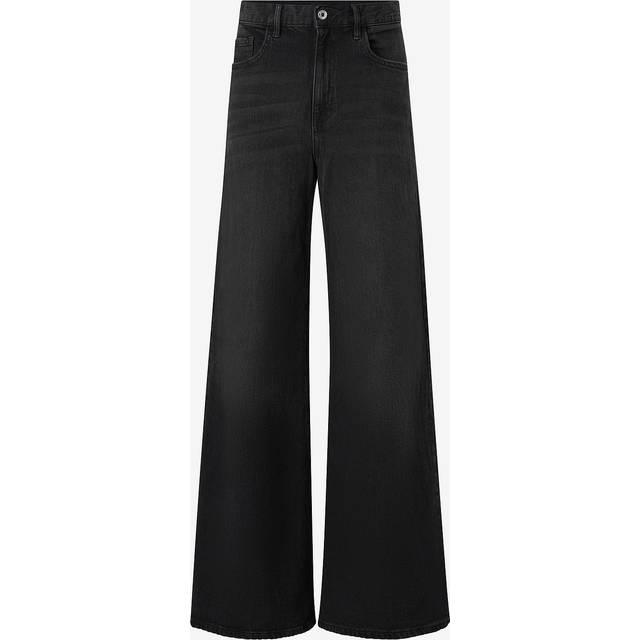 High-rise wideleg jeans black denim - Woman - 10 - MANGO - Black denim