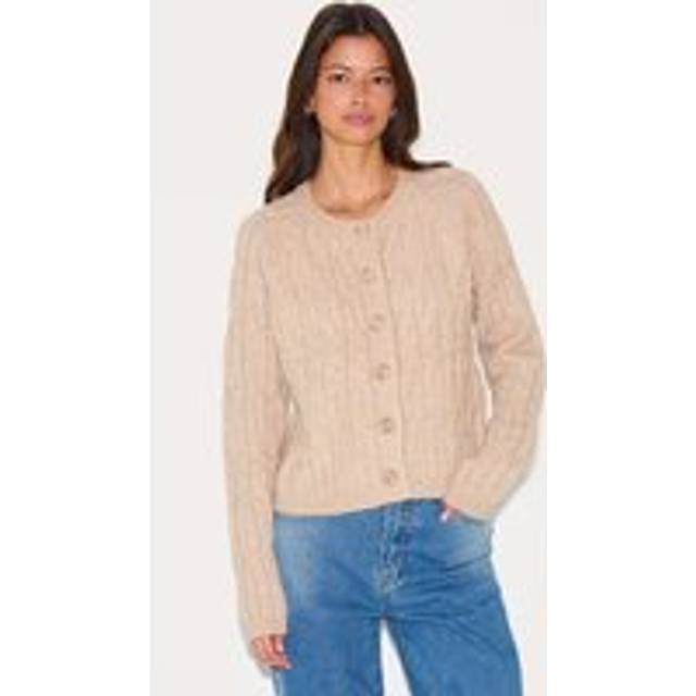 Oatmeal Cable Knit Button Up Cardigan, Oatmeal - XS