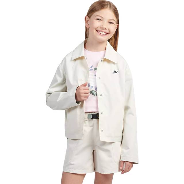 New Balance Girls Premium Coach Jacket in Beige Nylon, size 10-11Y