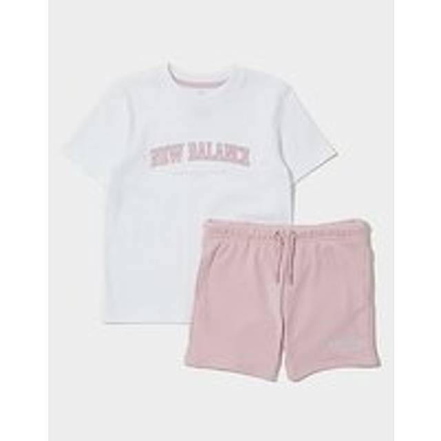 New Balance Girls' Arch Logo T-Shirt/Shorts Children - White - 5-6Y