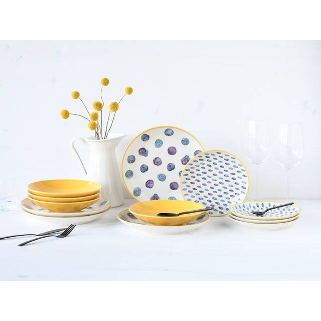 Maisie 12 Piece Stoneware Dinnerware Set - Service for 4 - Blue;White;Yellow (12)