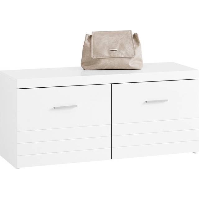 Hallway Shoe Bench Shoe Cabinet Shoe Storage Cupboard With 2 Doors High Gloss - White (6)