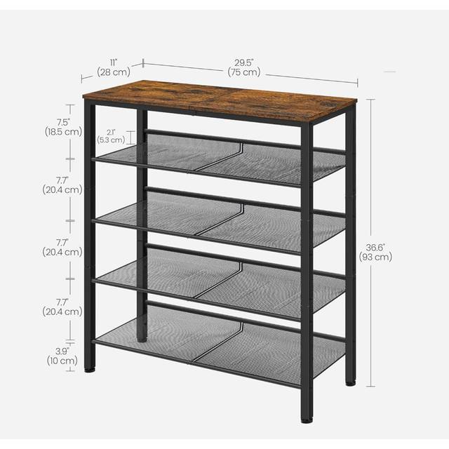 5-Layer Shoe Rack, High Shoe Storage With 4 Mesh Shelves And Large Top For Bags, Space Saving - Black;Brown (25)