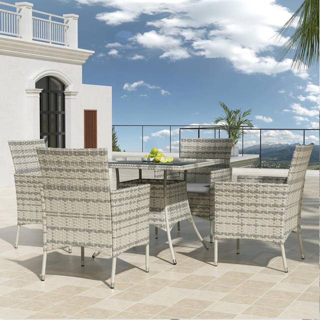 Square 4 - Person 35.46cm Long Dining Set with Cushions - Grey (4)