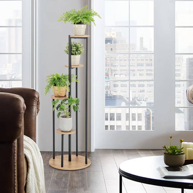 Indoor Metal Plant Stand Tall Corner Plant Shelf For Potted Plant - Black (125cm H X 40cm L X 40cm D)