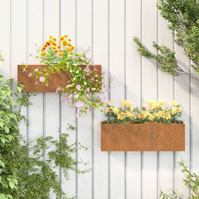 Wall Planter Rusty Corten Steel (17cm H X 53cm W X 10cm D)