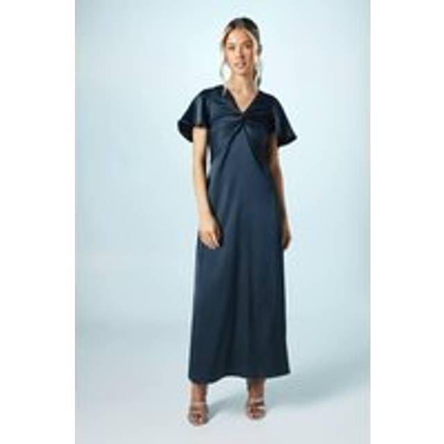 Teen Twist Front Angel Sleeve Bridesmaids Dress - Navy - 11-12 Years