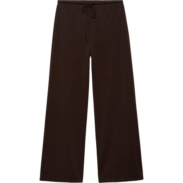 Wideleg trousers with elastic waist chocolate - Woman - XS - MANGO - Chocolate