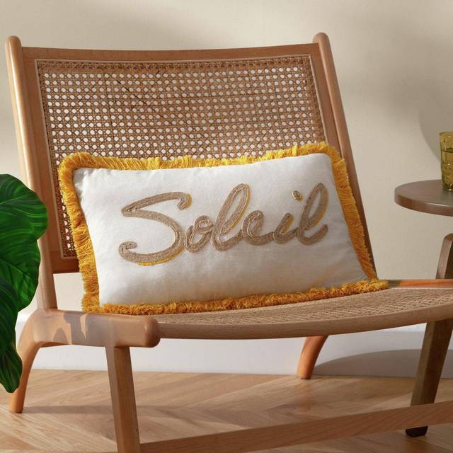 furn. Yellow Soleil Embroidered Polyester Filled Cushion 30 x 50cm