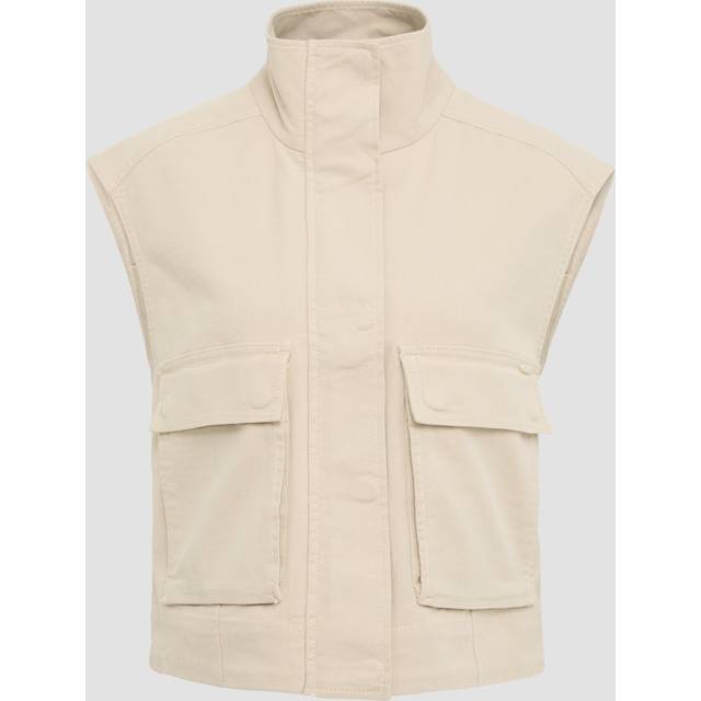 s.Oliver, Vests, female, Beige, XL, Relaxed Fit Twill Vest with Stand-Up Collar