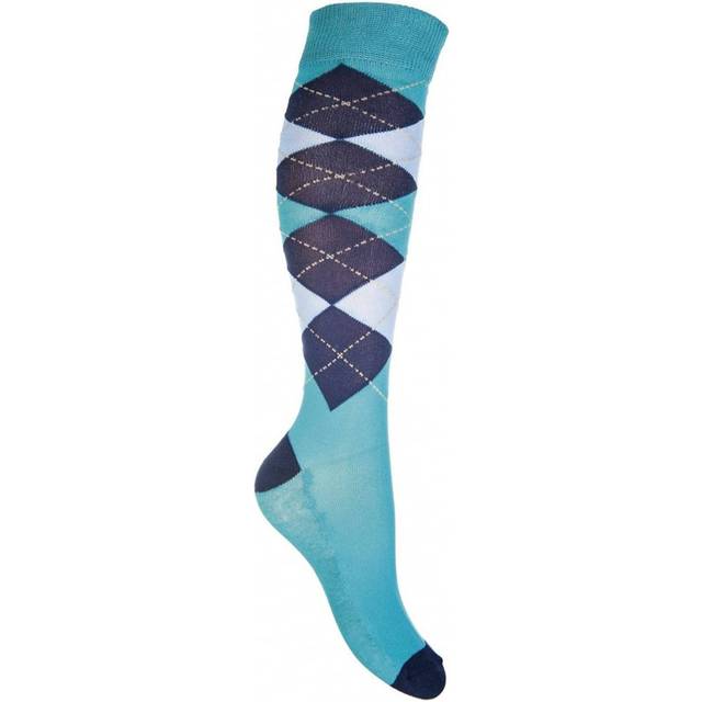 Hkm Check Classico Riding Socks - 30-34 · Aqua and Navy