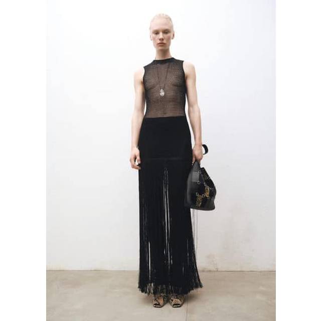Openwork knit dress with fringes black - Woman - 12 - MANGO - Black