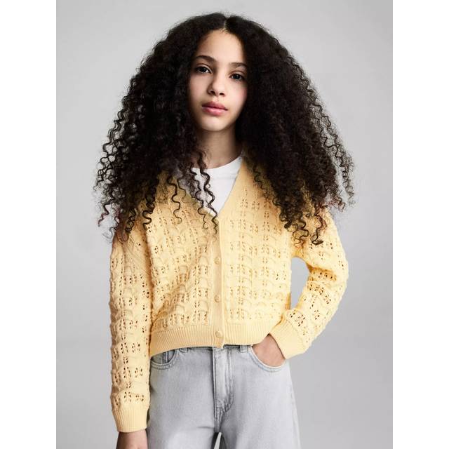 Mango Kids' Isla Open Knit Cardigan, Yellow