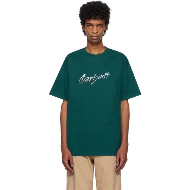 Carhartt WIP – Grön t-shirt med korta ärmar och dropptext-Grön/a