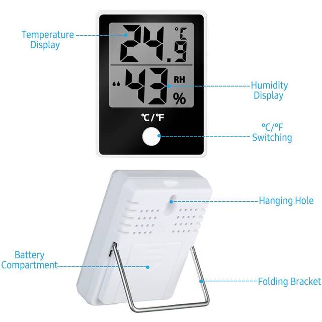 2pcs Indoor Hygrometer Thermometer LCD Digital Thermohygrometer Weather Station Temperature &