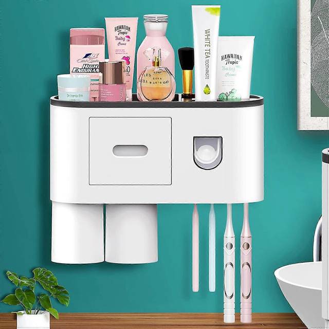(As show, One size) wall mounted with toothbrush holder (2 cups)