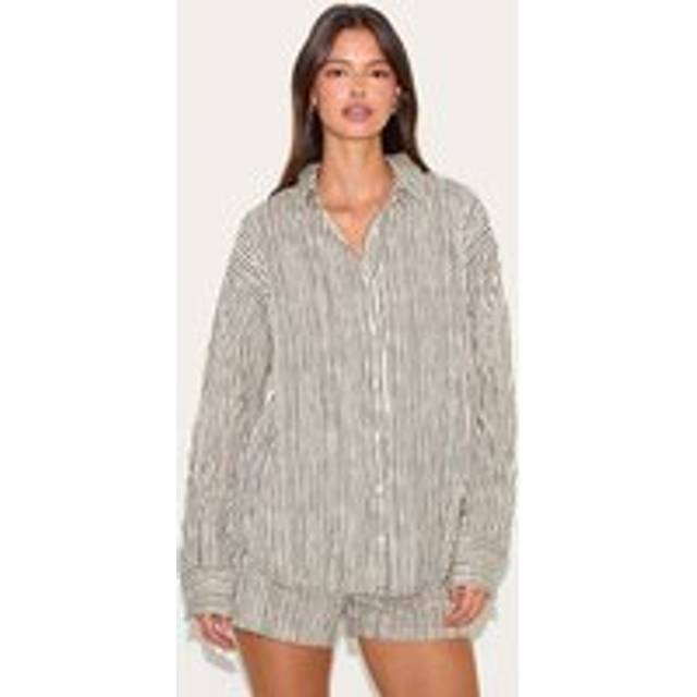 Black Striped Linen Long Sleeve Shirt, Black - 14