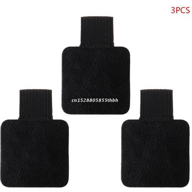 (Black) 3pcs Square Self-adhesive Leather Pen Clip Pencil Elastic Loop For Notebooks