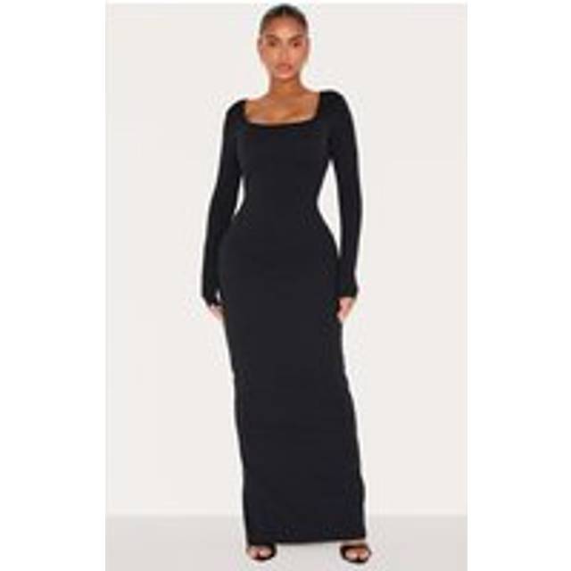 Shape Black Built In Bra Sculpt Square Neck Long Sleeve Maxi Dress, Black - 16