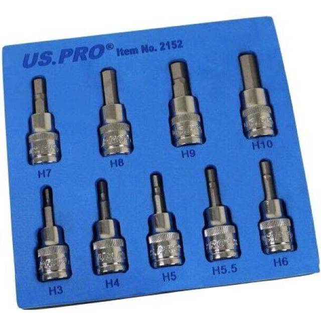 "US PRO Tools 9PC 3/8"" DR Hex Allen Bit Sockets 48mm Long 3 - 10mm 2152"