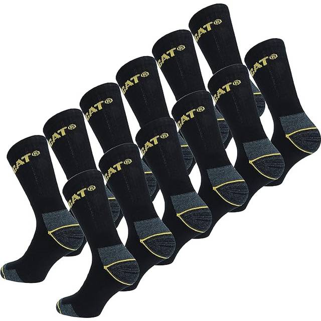Caterpillar Real Work Socks 12 par arbetsstrumpor manförstärkt på häl och tå bomullsfrotté (39-42, Svart)