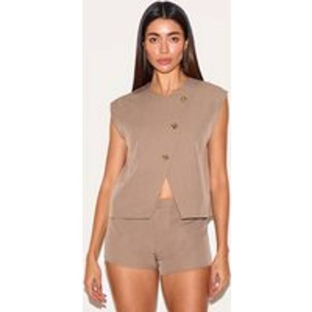 Mushroom Gold Trim Oversized Waistcoat, Mushroom - 4