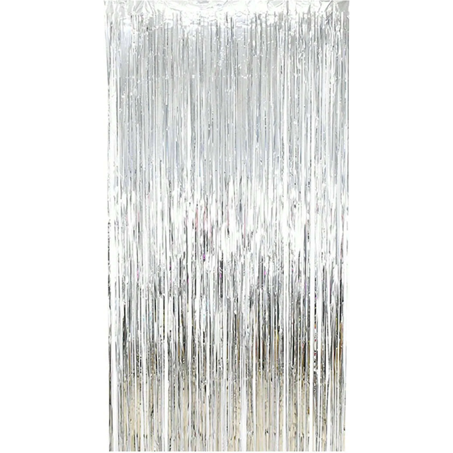 SHEIN 2/3/5 Pcs Silver Metallic Foil Fringe Curtain, Party Backdrops, Birthday Party, Wedding Decoration, Gift Supplies