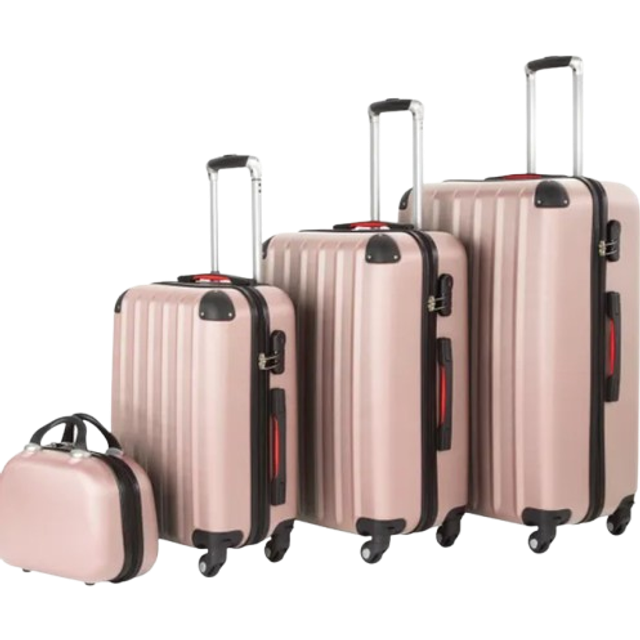 Suitcase Set Pucci - 3 suitcases, beauty case, robust, hard-shell ABS plastic - burgundy