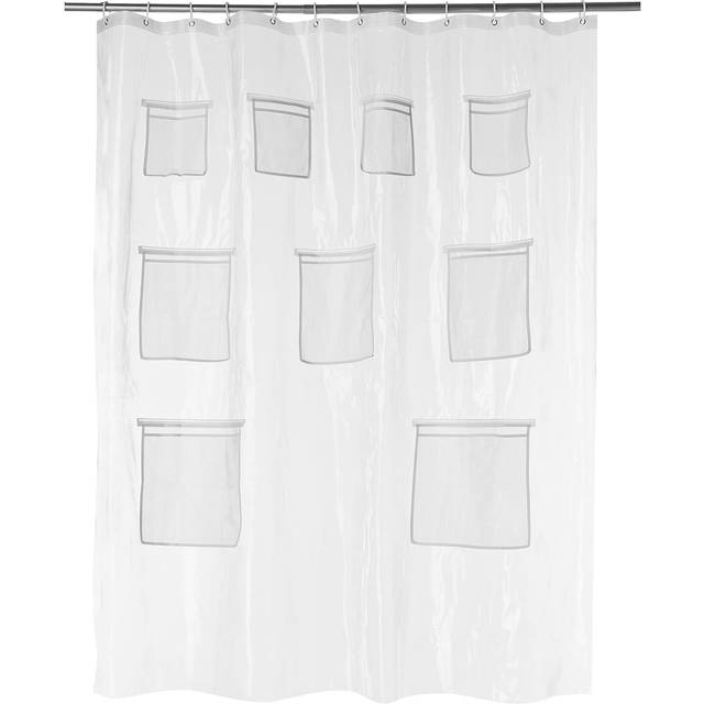 "Amazon Basics 8-Gauge PEVA Shower Curtain or Liner with Mesh Storage Pockets - 72"" x 72"", Clear"