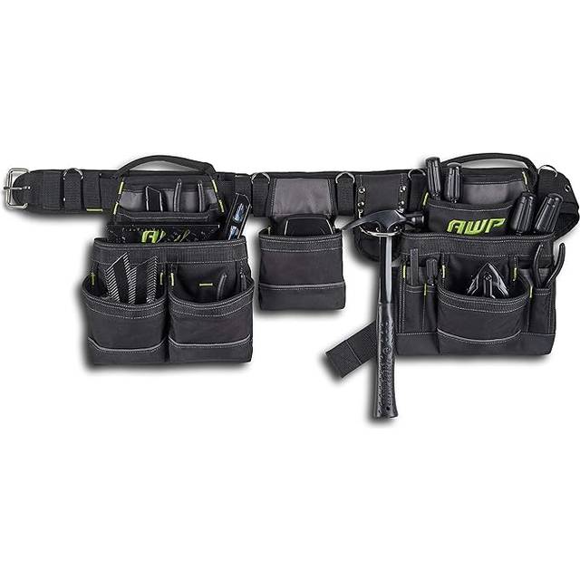 (Polyester) Carpenter Tool Rig with Carry Handles, Premium Tool Belt, Air-Mesh Padded Belt Fits Waists Up to 50 Inches