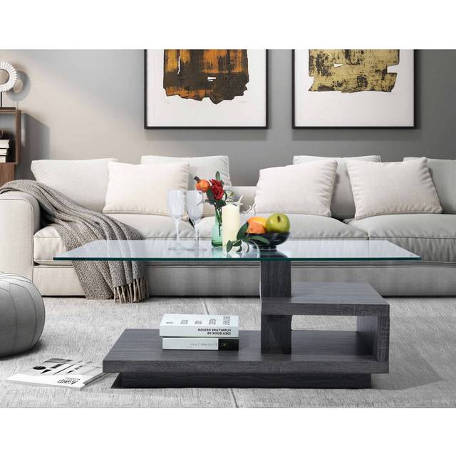 Jamilee Abstract Coffee Table with Storage - Dark Oak (42cm H X 109.5cm W X 64.5cm D)