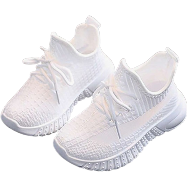 SHEIN 1pair Fashionable Knitted Sports Shoes For Children, Breathable Mesh Fabric, Black, For Girls
