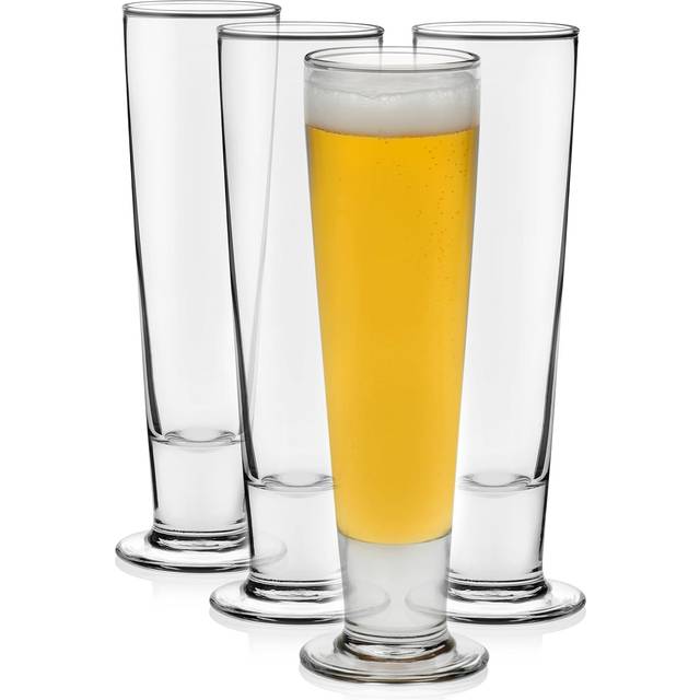 Libbey Stockholm Pilsner Beer Glasses Set of 4  14.5oz  Tall Pint Glasses for Pilsner  Kolsch  Lager  and More  Unique Beer Gift Set