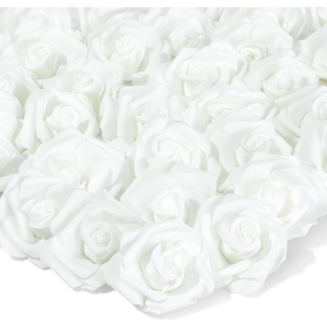 100 Pack Artificial Flower Heads, Snow White Rose Flower Heads, Polyester, 7.6 cm