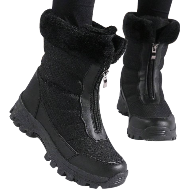 SHEIN New High-Top Anti-Slip Thick Plush-Lined Women Winter Snow Boots, Waterproof Warm Outdoor Hiking Boots, Lace-Up Front Closure, Black