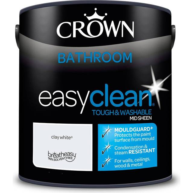 Crown Easyclean Mid Sheen Emulsion Bathroom Paint - Clay White - 2.5L