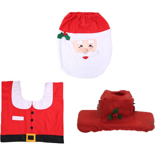 Santa Toilet Seat Cover and Rug Set Funny Christmas Decorations Bathroom