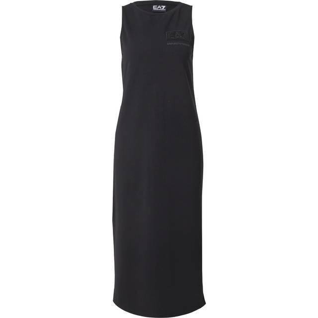 Emporio Armani, Klänning, Dam, XL, Bomull, Svart Lång Bomullsklänning med Logotyp - black (XL)