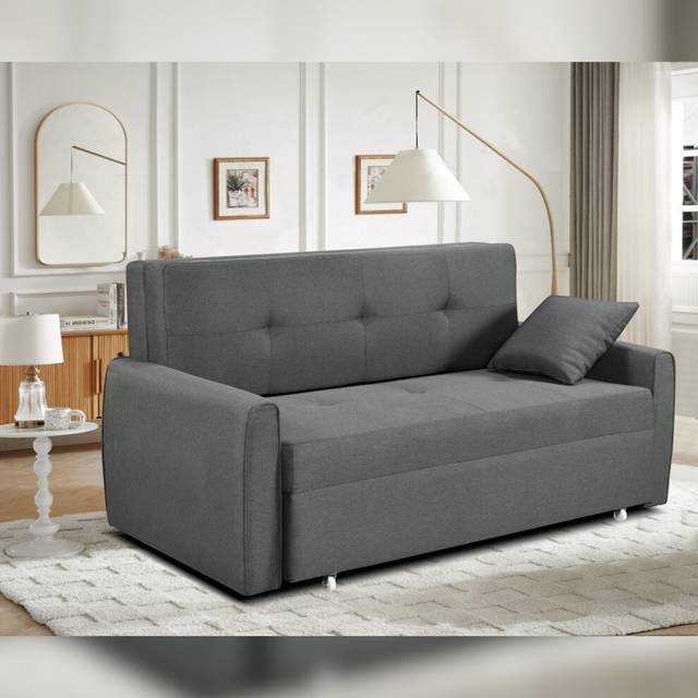 Grey Linen Pull Out Sofa Bed