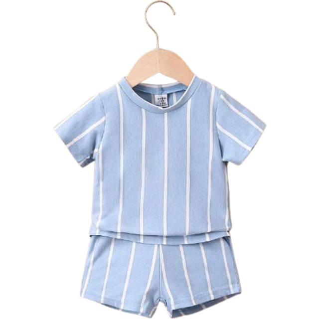 SHEIN Baby Boy Striped Print Tee & Shorts