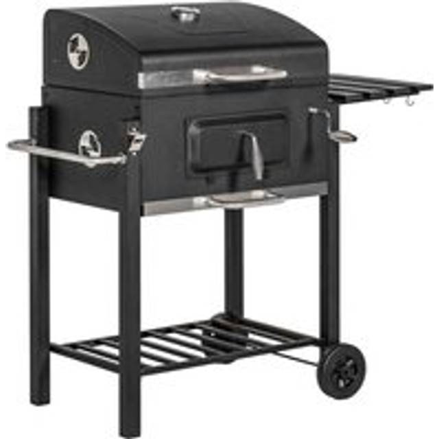 Outsunny Charcoal Grill BBQ Trolley Wheels Shelf Side Thermometer Steel Black | TJ Hughes