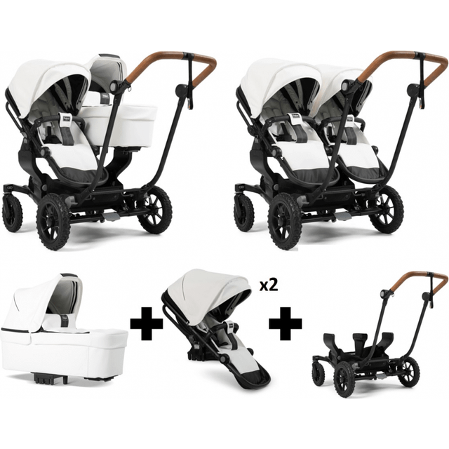 Emmaljunga NXT Double Travel System - Outdoor Black/White Leatherette