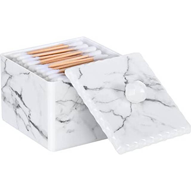 Cotton Swab Storage Box with Lid, Q-Tip Swab Holder Cotton Ball Canister Jar Cotton Bud Round Dispenser Box, Cosmetics Makeup Countertop Vanity