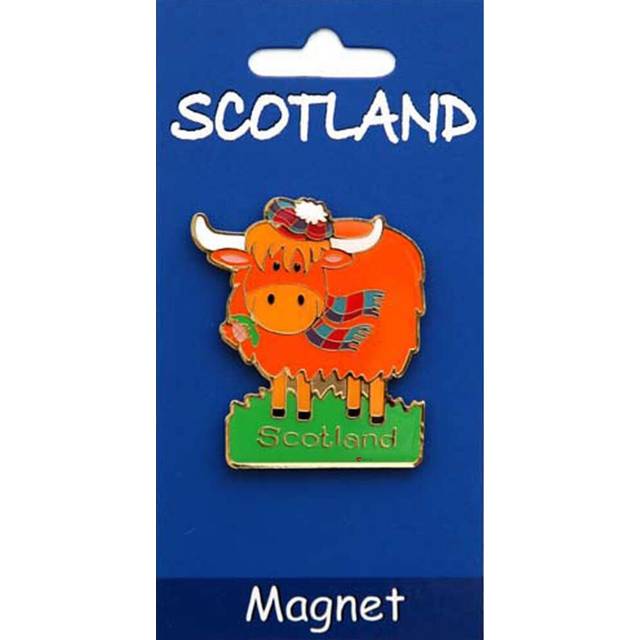 Fridge Magnet Scottish Highland Coo Cow on a Brass Metal Souvenir Magnet