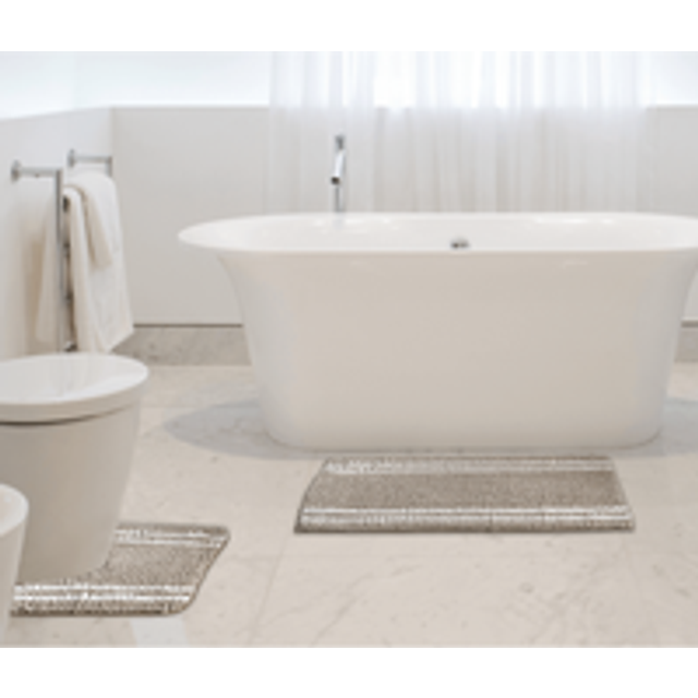 Step Out Chenille Loop Stripe Bath Mat Pedestal Set Bathroom - Natural