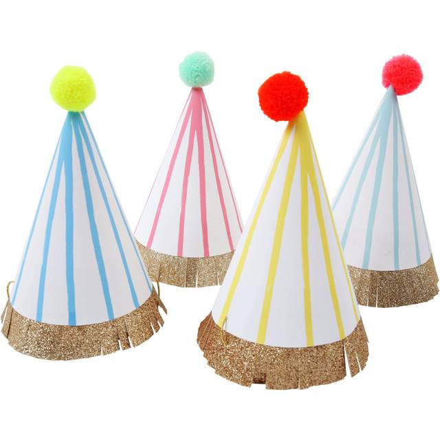 Meri Meri Birthday Party Hats  Pack of 8 Bright and Colorful Cone Birthday Hats for Kids & Adults  Cone Party Hats