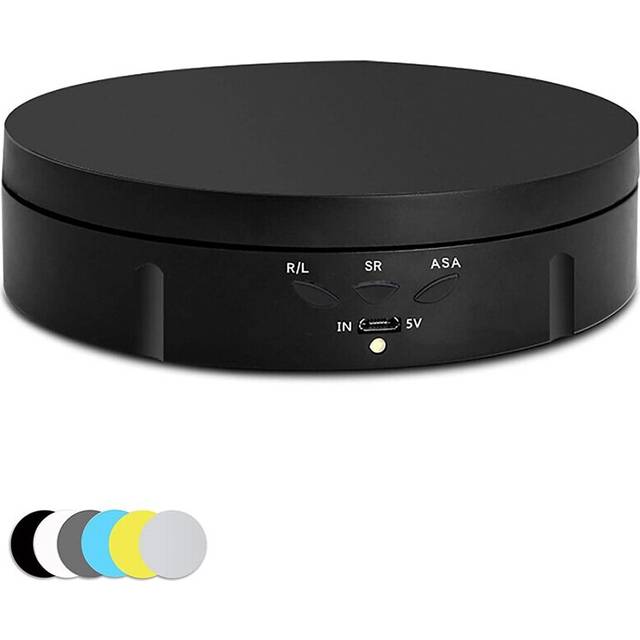 Motorized Rotating Display Stand, Photography Turntable with 6 PVC Backgrounds,Battery/USB Power Supply Black
