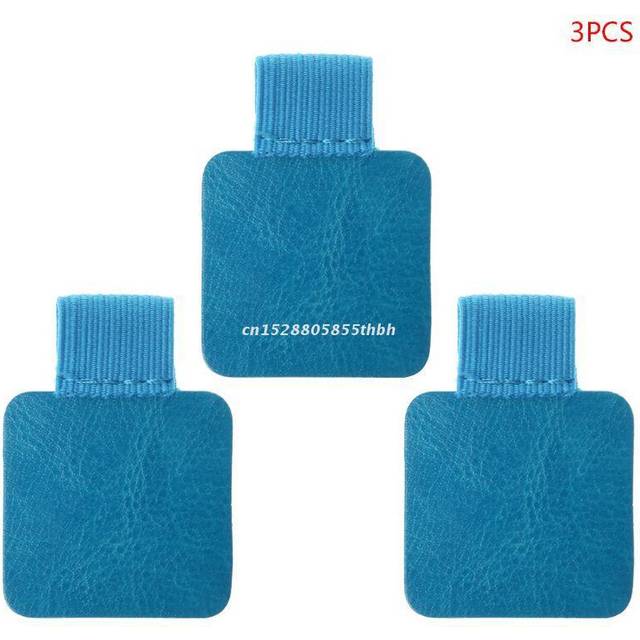 (sky blue) 3pcs Square Self-adhesive Leather Pen Clip Pencil Elastic Loop For Notebooks