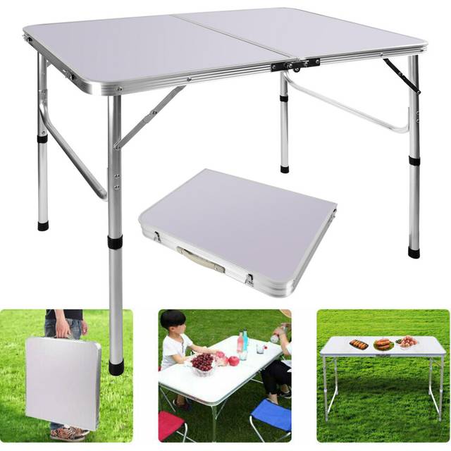 Camping Table Aluminum Lightweight Heavy Duty Folding Desk Height Adjustable Garden Picnic BBQ Table 90x60x37/67cm
