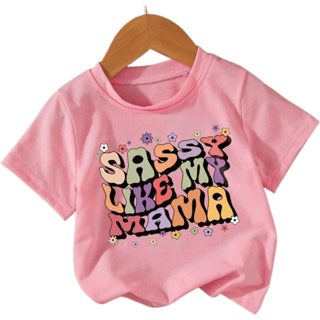 SHEIN Baby Girl Round Neck Letter Print Summer Short Sleeve Top